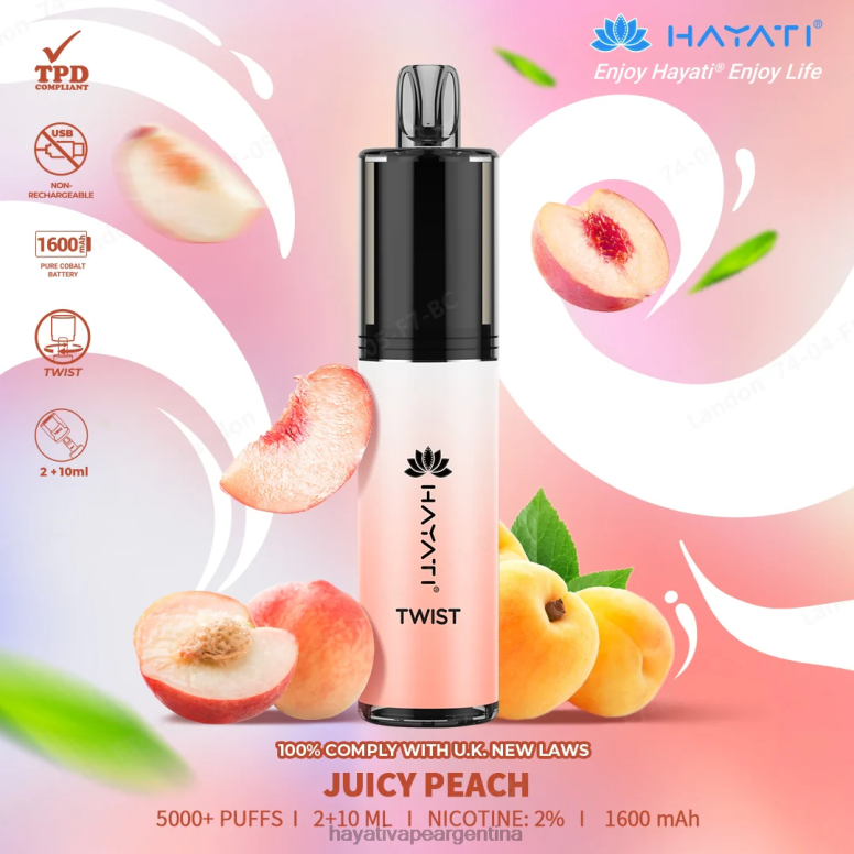 Hayati vape Argentina - Hayati Twist desechable Durazno jugoso 28L5L72