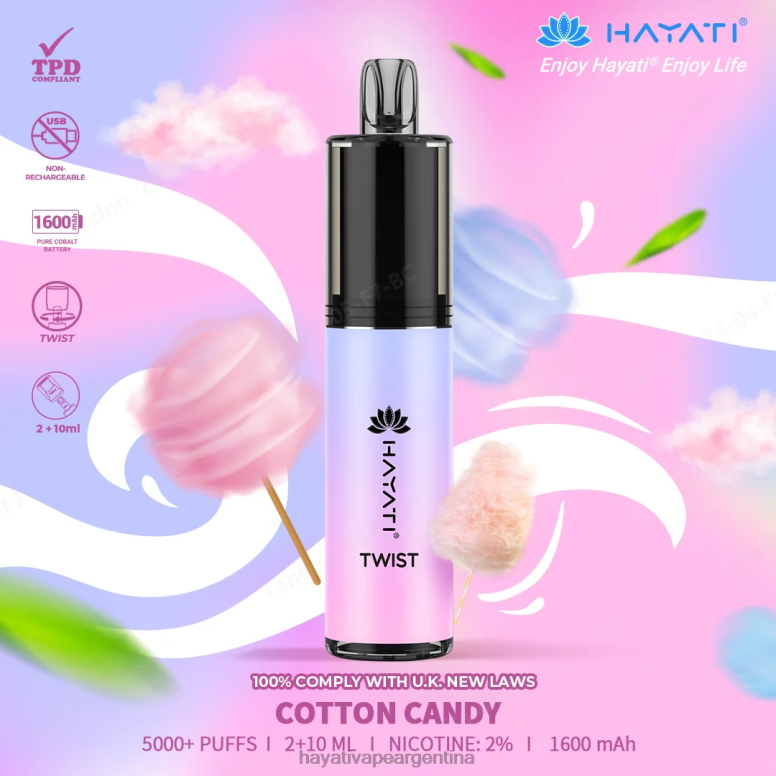 Hayati vape review - Hayati Twist desechable algodón de azúcar 28L5L67