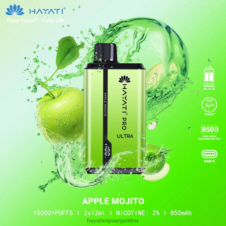 Hayati buenos aires - Hayati Pro Ultra desechables 15000 inhalaciones mojito de manzana 28L5L200