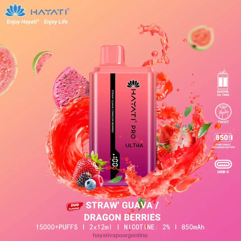 Hayati flavour list - Hayati Pro Ultra desechables 15000 inhalaciones fresa guayaba/bayas de dragón 28L5L224