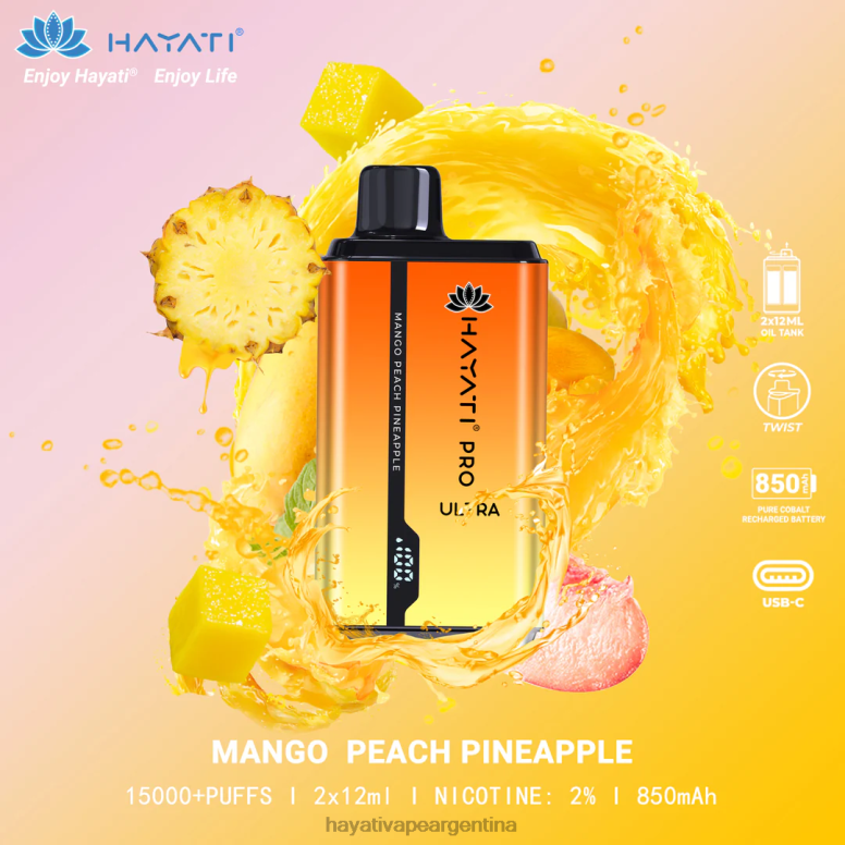Hayati flavour list - Hayati Pro Ultra desechables 15000 inhalaciones mango durazno piña 28L5L204