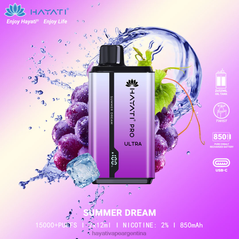 Hayati vape Argentina - Hayati Pro Ultra desechables 15000 inhalaciones sueño de verano 28L5L212