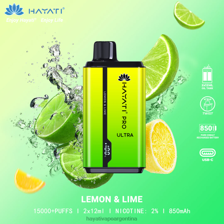 Hayati vape flavours - Hayati Pro Ultra desechables 15000 inhalaciones Lima Limon 28L5L203