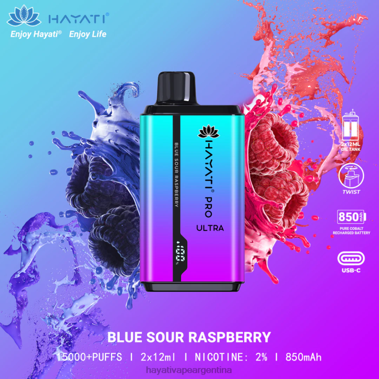 Hayati vape liquid - Hayati Pro Ultra desechables 15000 inhalaciones frambuesa agria azul 28L5L195