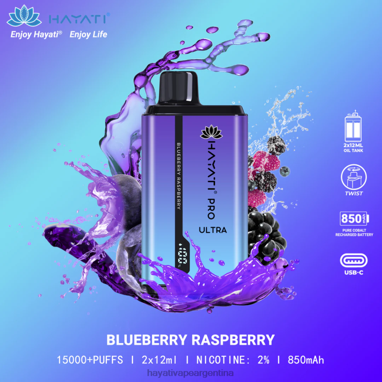 Hayati vape near me - Hayati Pro Ultra desechables 15000 inhalaciones frambuesa arándano 28L5L196