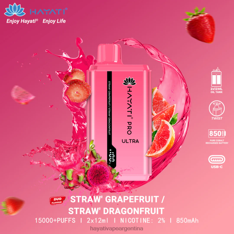 Hayati vape near me - Hayati Pro Ultra desechables 15000 inhalaciones pomelo fresa/fruta del dragón de fresa 28L5L226
