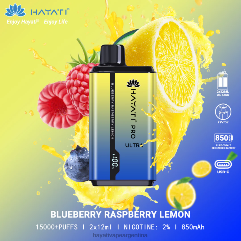 Hayati vape review - Hayati Pro Ultra desechables 15000 inhalaciones arándano frambuesa limón 28L5L197