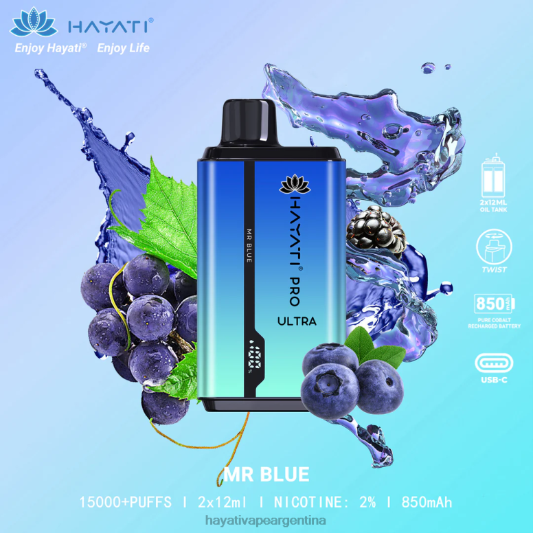 Hayati vape review - Hayati Pro Ultra desechables 15000 inhalaciones señor azul 28L5L207