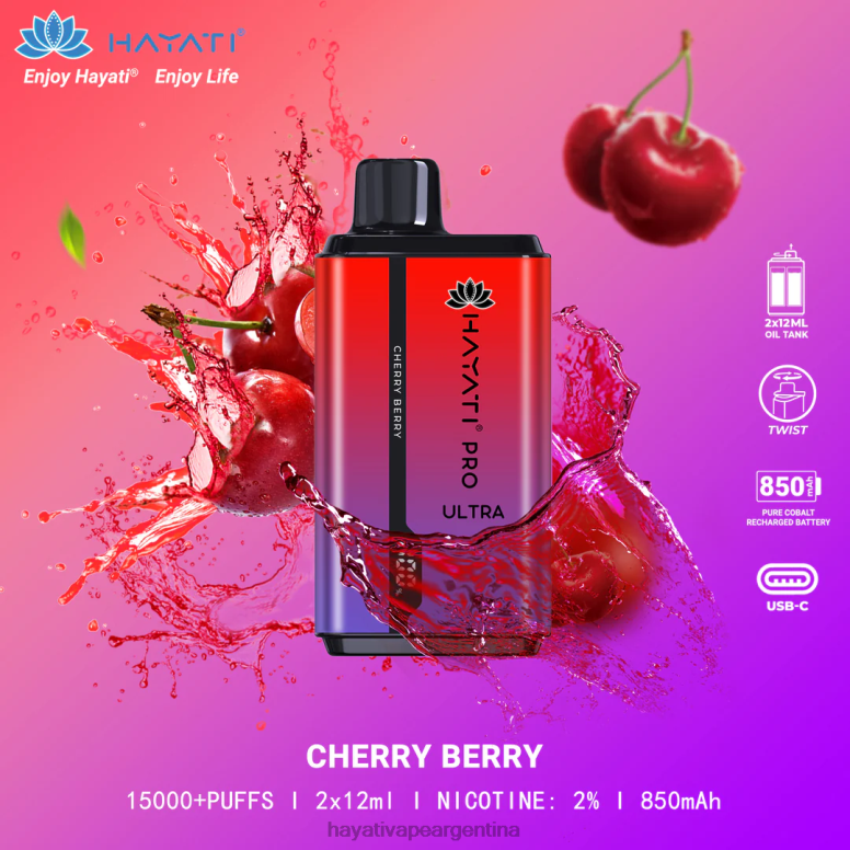 Hayati vape shop - Hayati Pro Ultra desechables 15000 inhalaciones Cereza 28L5L199