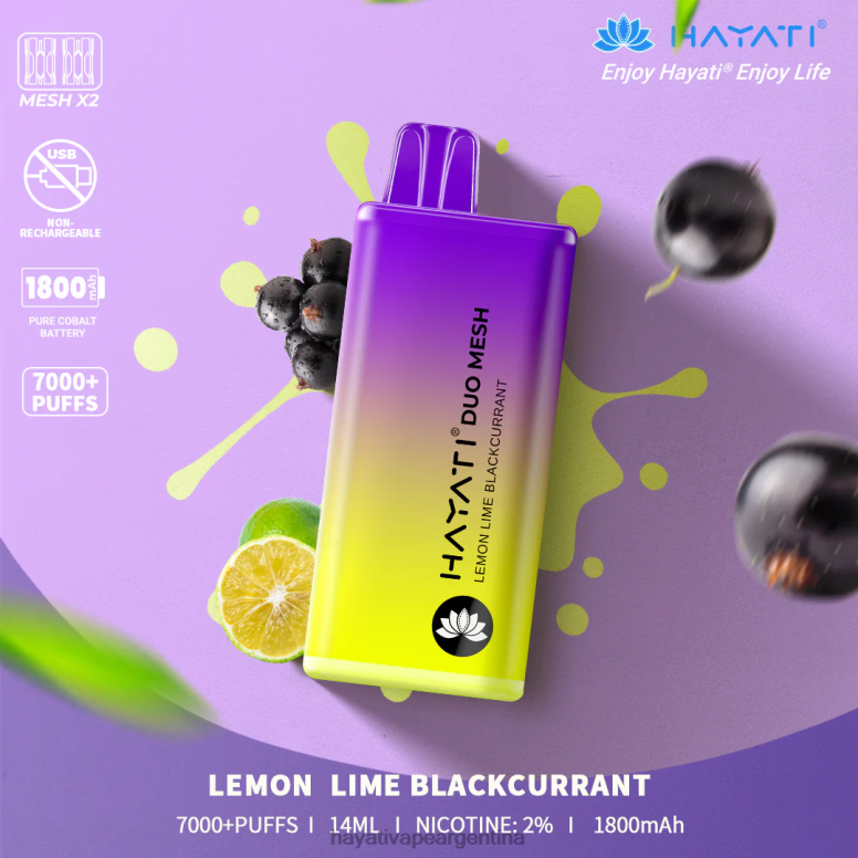 Hayati vape review - Hayati Duo Mesh desechable lima limón grosella negra 28L5L187