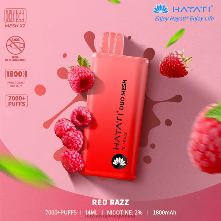 Hayati vape shop - Hayati Duo Mesh desechable razz rojo 28L5L179