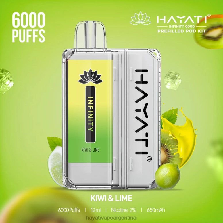 Hayati vape Argentina - Hayati Infinity 6000 kits de cápsulas kiwi y lima 28L5L152