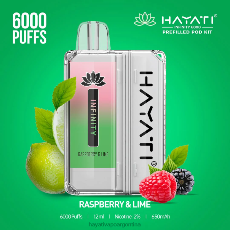 Hayati vape review - Hayati Infinity 6000 kits de cápsulas frambuesa y lima 28L5L157