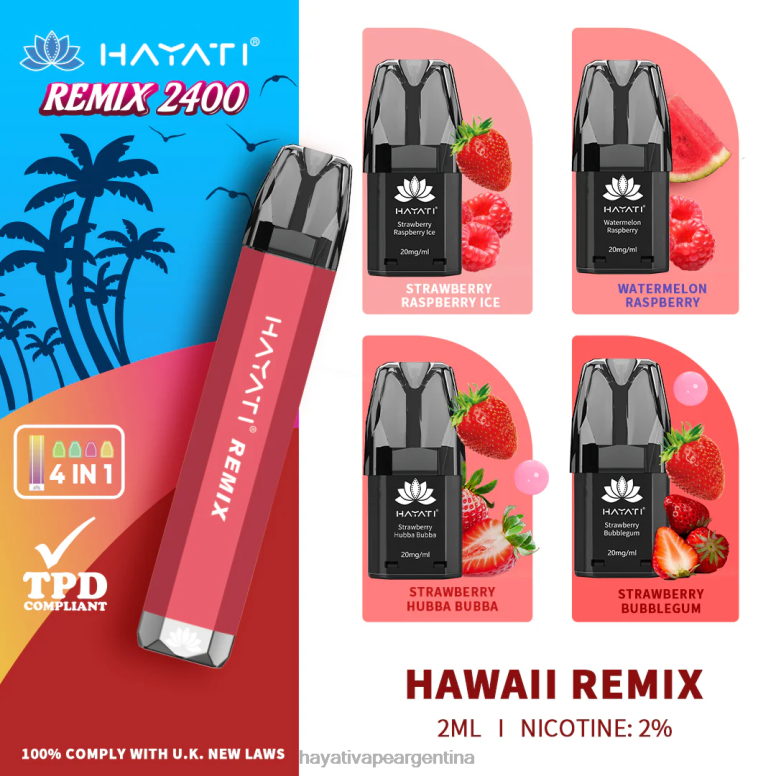 Hayati flavour list - Hayati Remix sistema de cápsulas precargadas 2400 inhalaciones remezcla de hawai 28L5L54