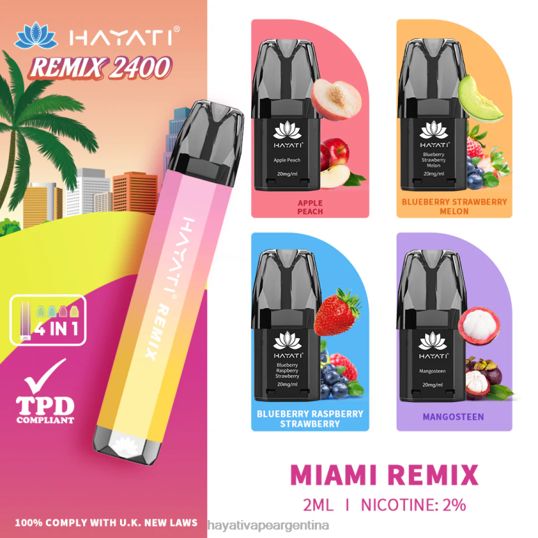 Hayati vape near me - Hayati Remix sistema de cápsulas precargadas 2400 inhalaciones remezcla de miami 28L5L56