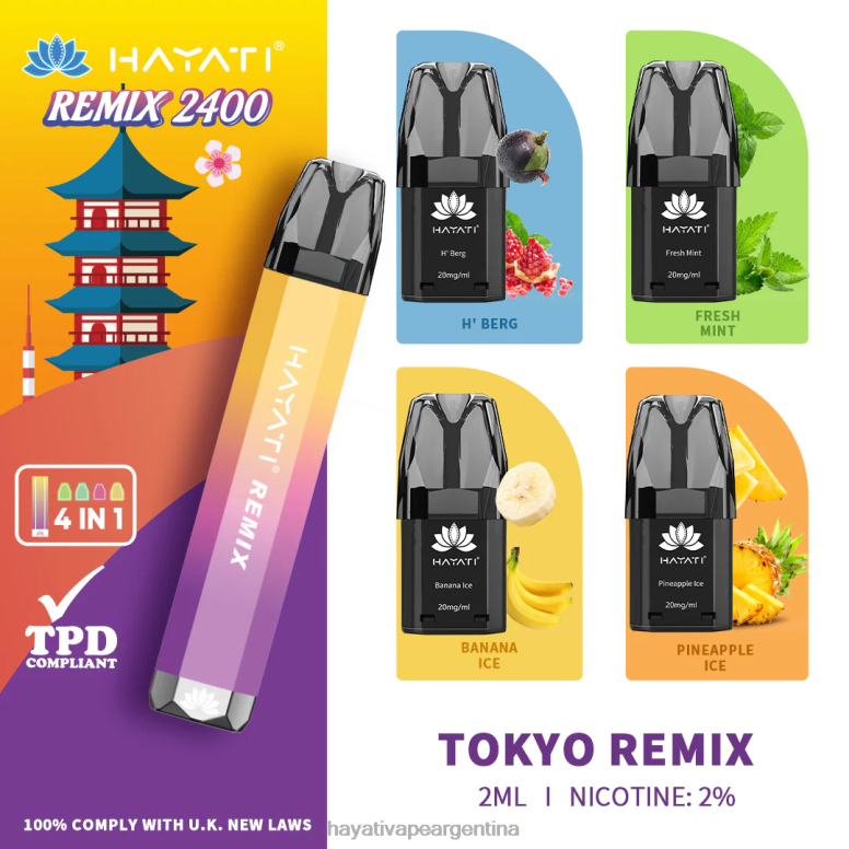 Hayati vapes wholesale - Hayati Remix sistema de cápsulas precargadas 2400 inhalaciones remezcla de tokio 28L5L58